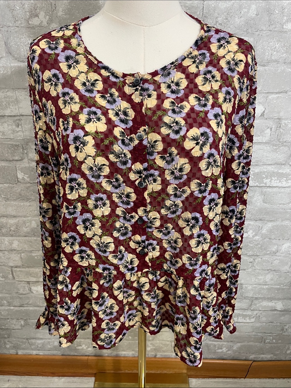 Madewell Drawstring Ruffle-Hem Top in Viola Floral